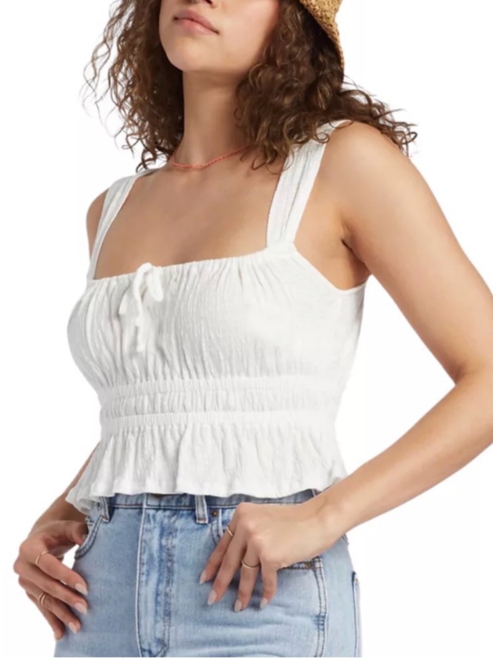 Billabong White Smocked Square-Neck Tank Top - Picture 2 of 7